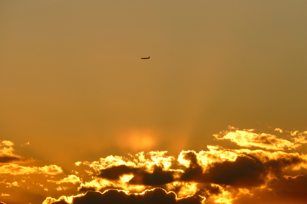 夕焼け雲上空