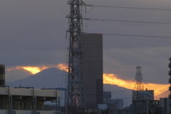 富士山右の大室山の夕焼け