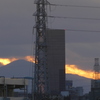 富士山右の大室山の夕焼け
