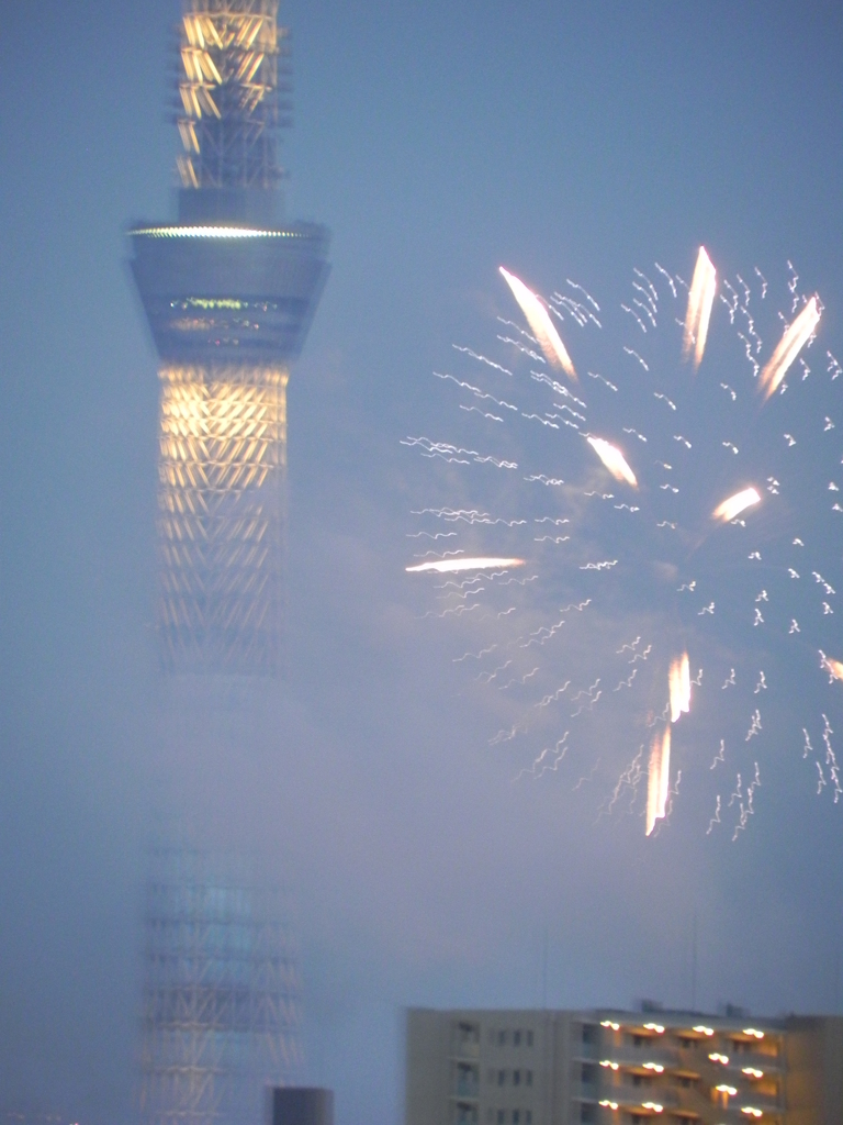 上流の尾竹橋からの墨田の花火