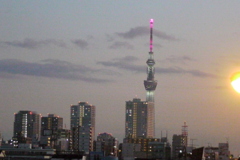 街灯の照明補助の東京スカイツリー