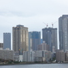 築地明石から隅田川の川向うの佃島もんじゃの月島辺りのビル群
