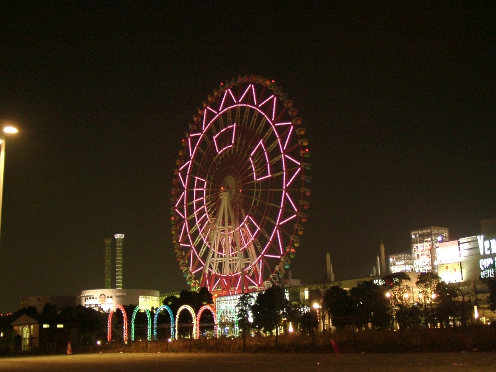 初期のデジタルカメラで撮った、お台場の観覧車の夜景２