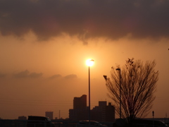 尾竹橋の街灯の夕日