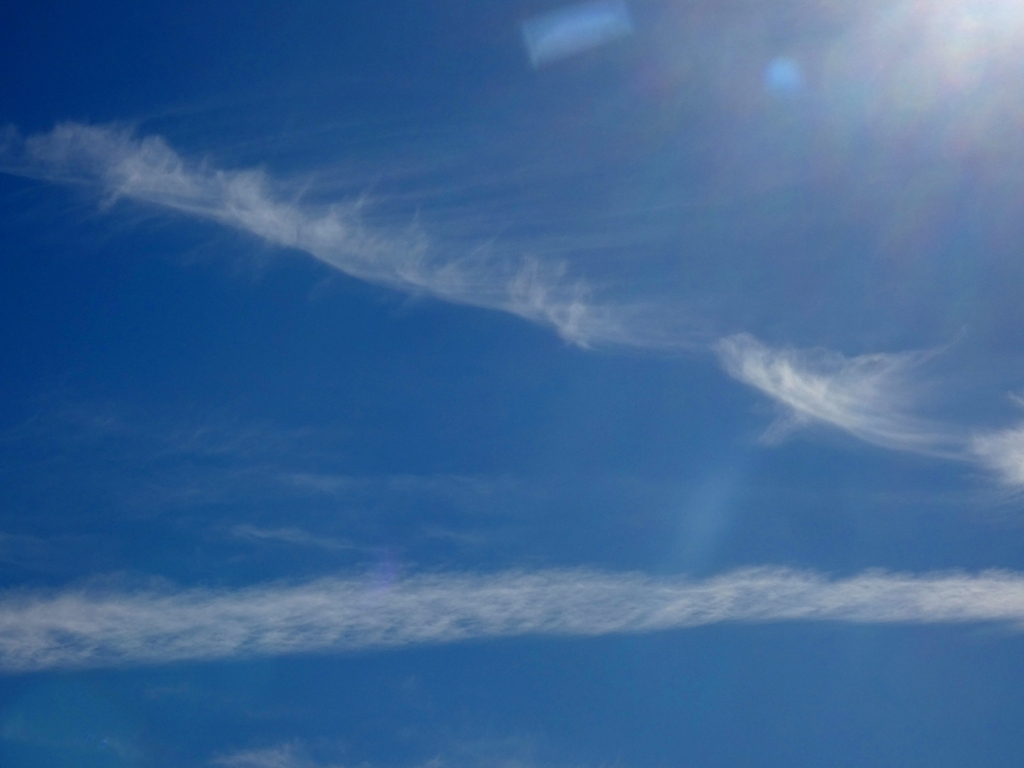 ’22新年の空の交差する時間のたった隅田川上空の飛行機雲