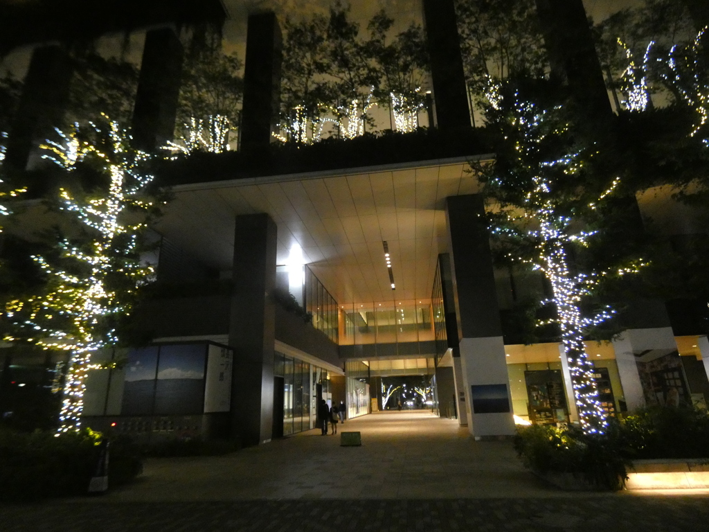 京橋のビルの下のイルミネーション