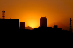 夕焼けの富士山と蛭が岳