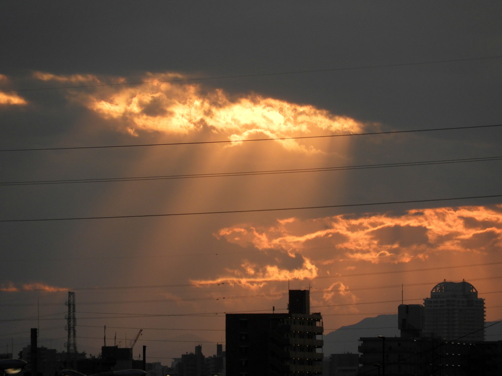 荒川土手から笹山～滝子山上の夕日カーテン