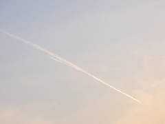 夕日に向かう飛行機