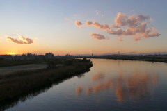 荒川初冬の日の入り