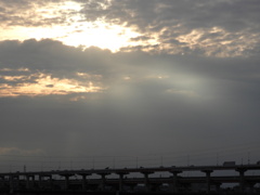 荒川土手から夏至の太陽光線