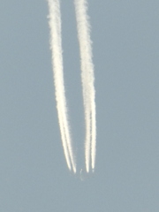 荒川河原の遠くの飛行機雲