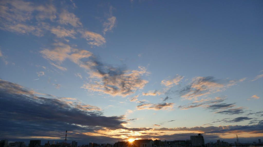 荒川土手の冬至の日没