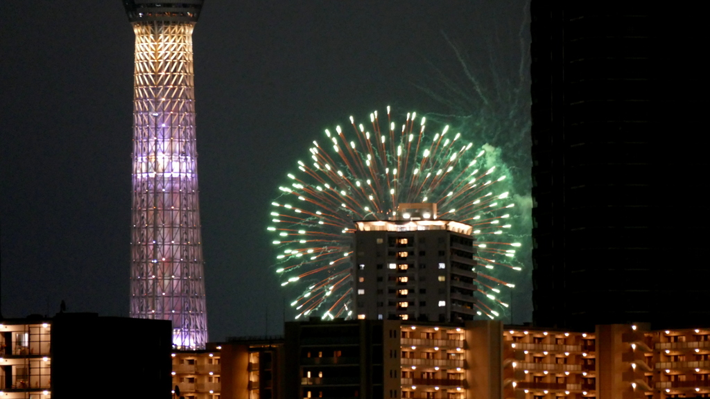 足立区から見た’24隅田川第一会場の花火２
