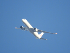千住新橋上空の少し旋回儀木のJAL機