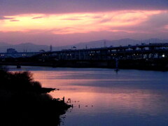 千住新橋から限られた空間の夕焼け風景