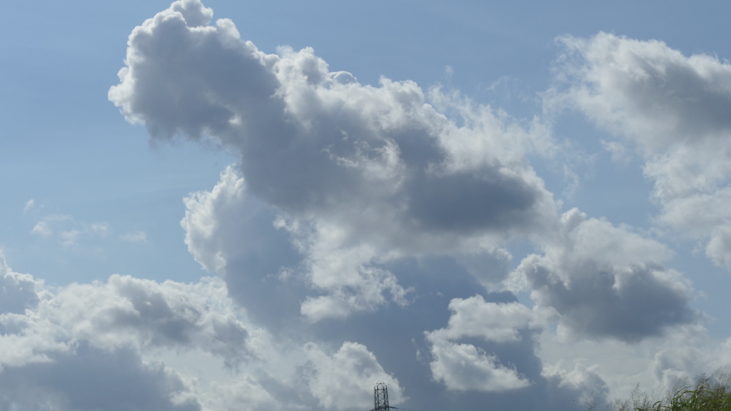雲がわく荒川土手