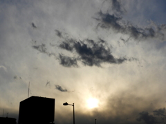 冬の寒波前の隅田川の夕日