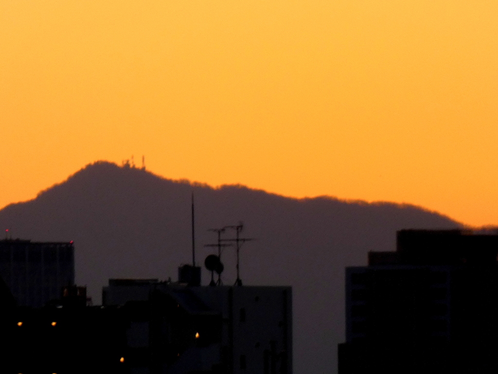 荒川土手から見えた大山のシルエット