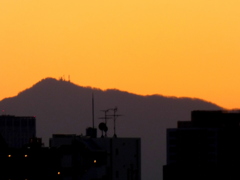 荒川土手から見えた大山のシルエット