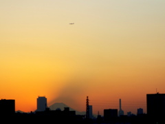 西新井橋から’2301.20.の落日直後の夕方の風景