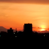 左に富士を見る夕日の風景