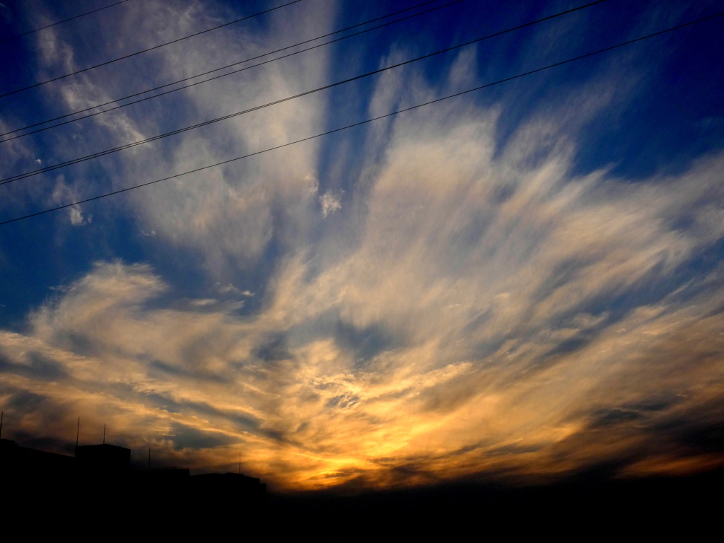 荒川の虹のアークの夕焼雲