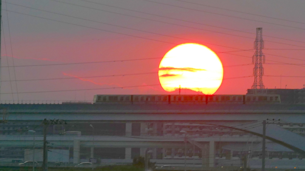 舎人ライナーが横切る