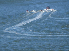 あらかわで、5人の水上スキー
