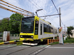 踏切の黄色い都電荒川線