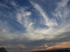 荒川土手の久しぶりの青空のある夕焼け