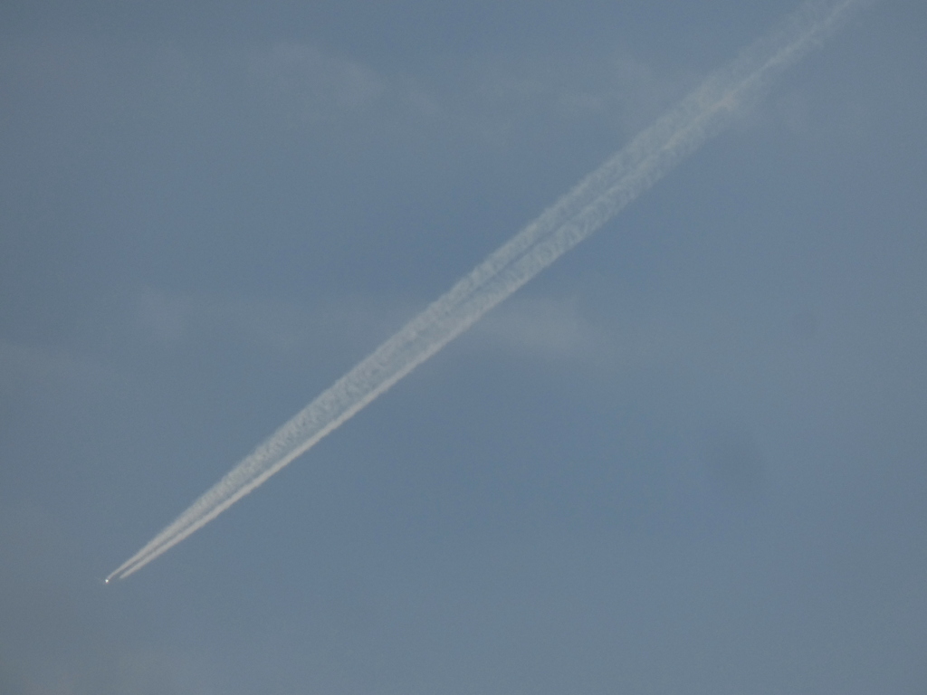 河原の飛行機雲