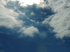 千住桜木ワンド上空の太陽の下の微彩雲