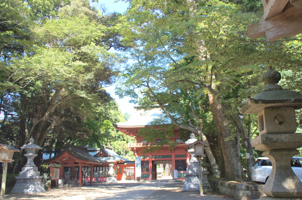 うっそうとした森の中鹿島神宮の仁王門
