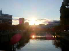 宮橋と目黒川の夕日