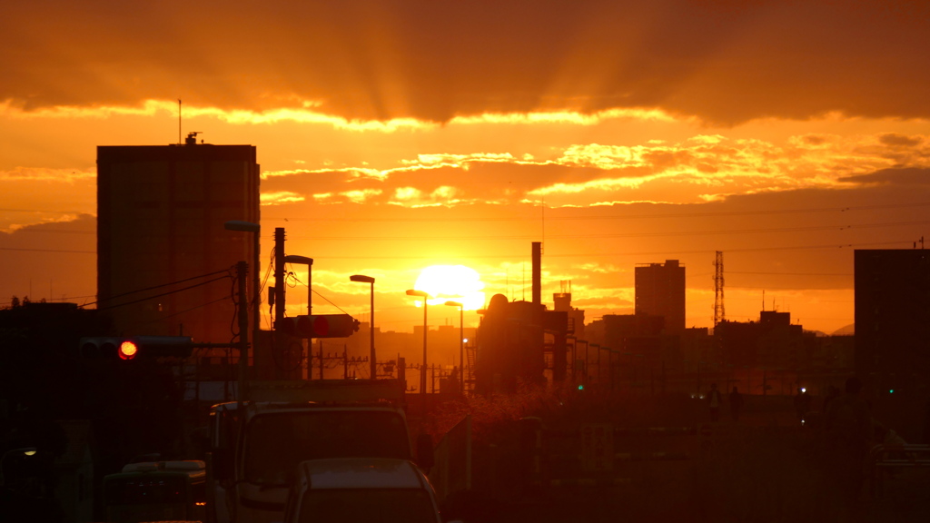 荒川土手の夕日