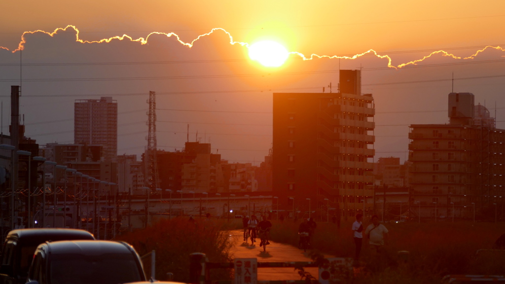 荒川土手の夕日