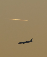 夕焼け雲上空のジェット
