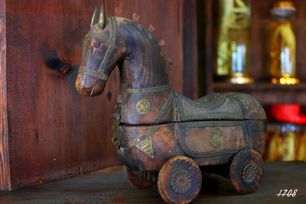 アンティーク　木製の馬の滑車