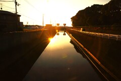 白く眩しい陽射しの水門　。。。