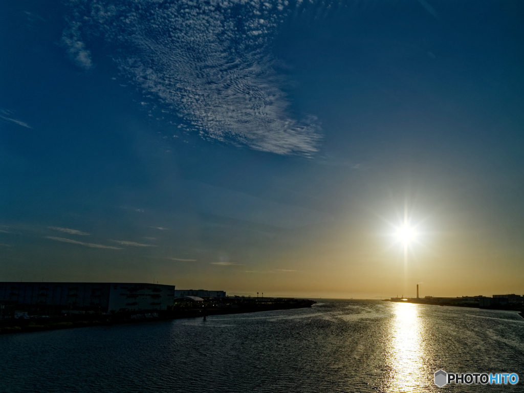 大和川河口から見た夕日
