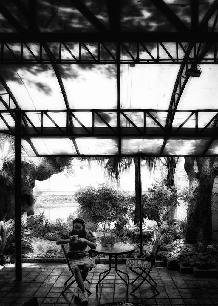 屋根の下　テーブル と イス と LADY 　