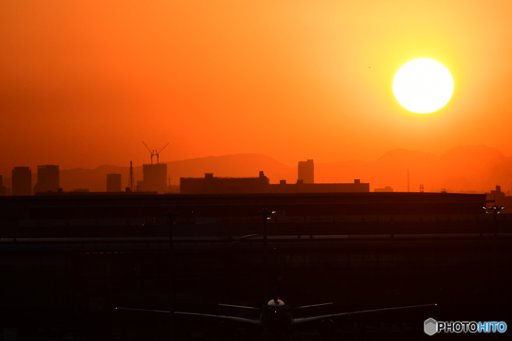羽田空港から日没展望