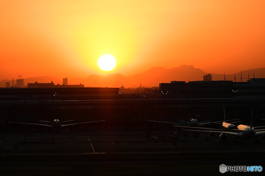 羽田空港から日没展望