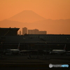 夕刻の羽田空港から富士山展望