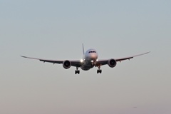 夕焼けの中の飛行機