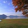 湖畔から眺める紅葉