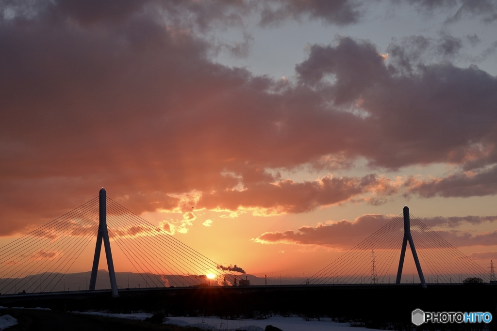 美原大橋と夕日