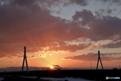 美原大橋と夕日