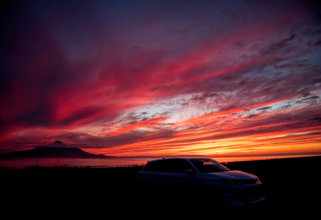 利尻島と夕日